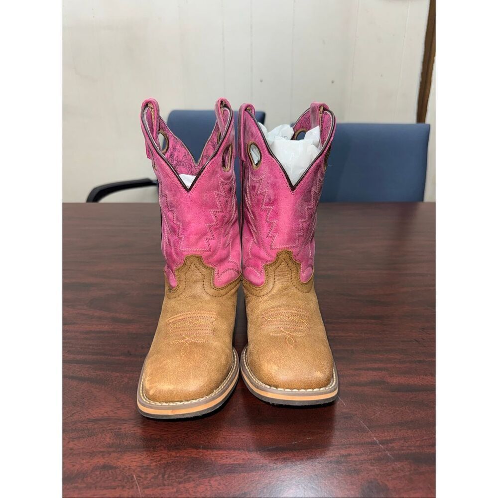 Smoky Mountain Kids Pink and Brown Leather Cowgirl Boots Size 3 Childs